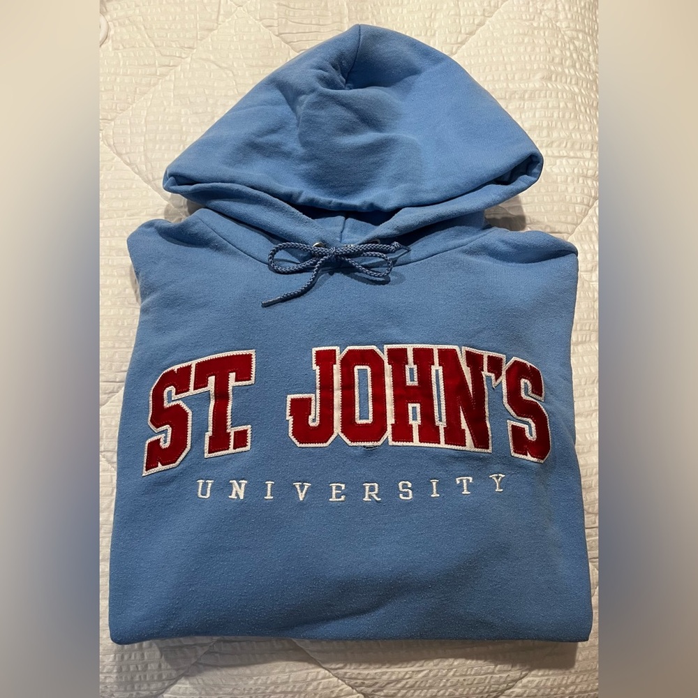 Champion Light Blue Hoodie with Red St. John's Lettering